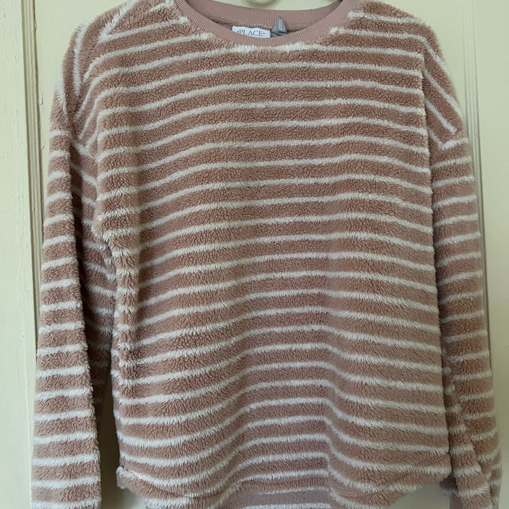 Place Mauve and White Striped Fuzzy Crew Sweater